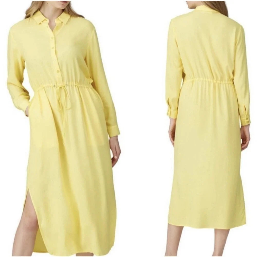Sita Murt Women's Size 8 Yellow Linen Blend Shirt Midi Dress